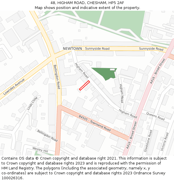 48, HIGHAM ROAD, CHESHAM, HP5 2AF: Location map and indicative extent of plot