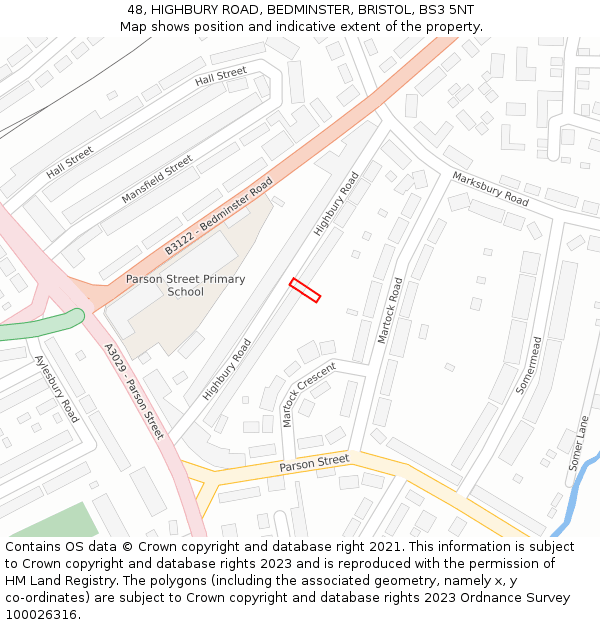 48, HIGHBURY ROAD, BEDMINSTER, BRISTOL, BS3 5NT: Location map and indicative extent of plot