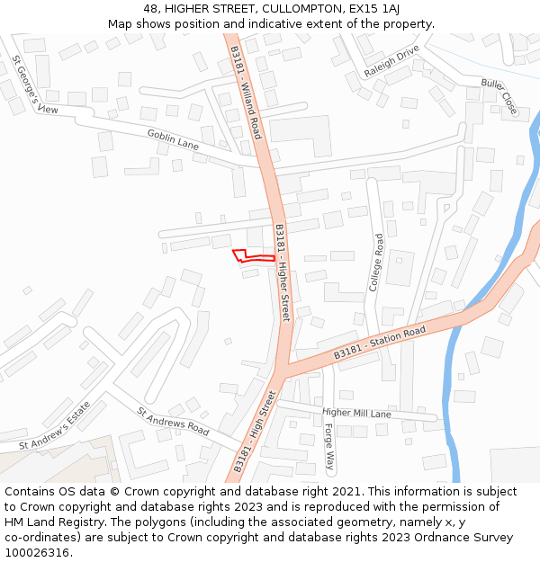 48, HIGHER STREET, CULLOMPTON, EX15 1AJ: Location map and indicative extent of plot