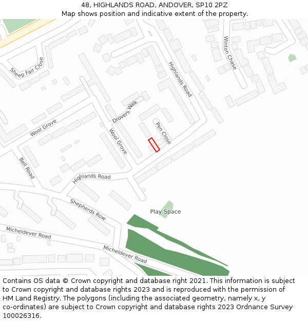 48, HIGHLANDS ROAD, ANDOVER, SP10 2PZ: Location map and indicative extent of plot