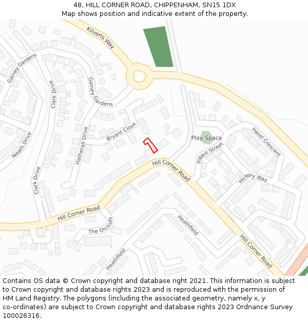48, HILL CORNER ROAD, CHIPPENHAM, SN15 1DX: Location map and indicative extent of plot