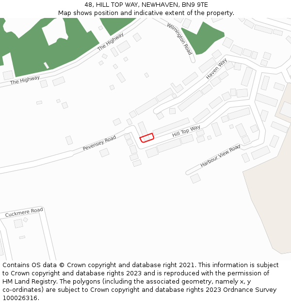 48, HILL TOP WAY, NEWHAVEN, BN9 9TE: Location map and indicative extent of plot