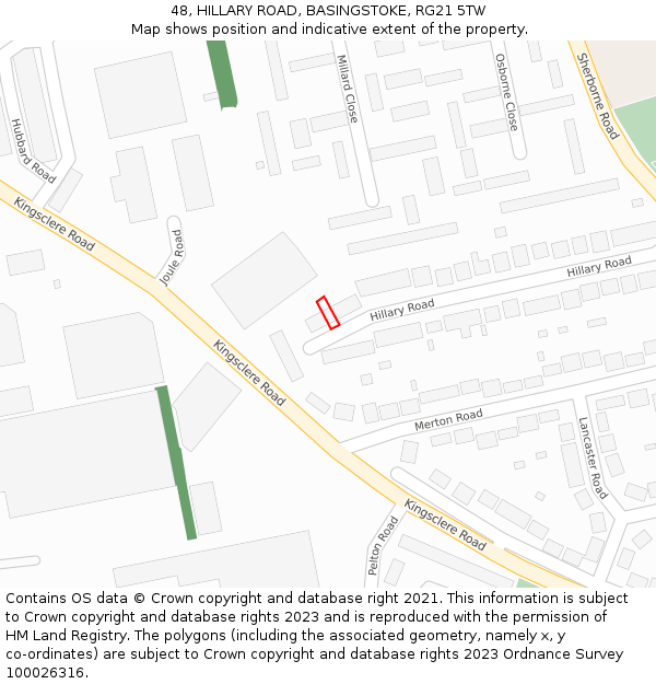 48, HILLARY ROAD, BASINGSTOKE, RG21 5TW: Location map and indicative extent of plot