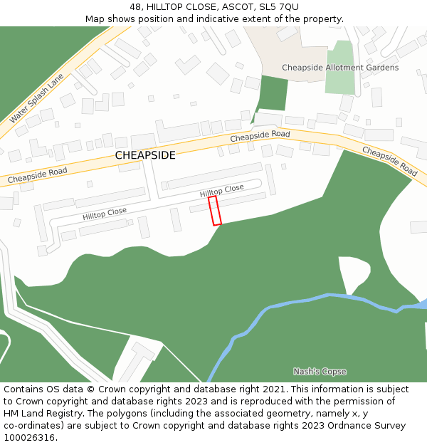48, HILLTOP CLOSE, ASCOT, SL5 7QU: Location map and indicative extent of plot