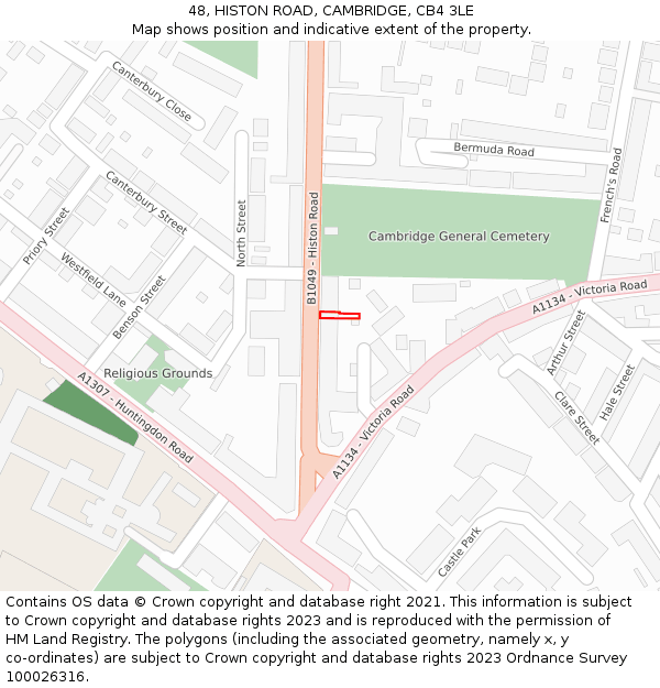 48, HISTON ROAD, CAMBRIDGE, CB4 3LE: Location map and indicative extent of plot