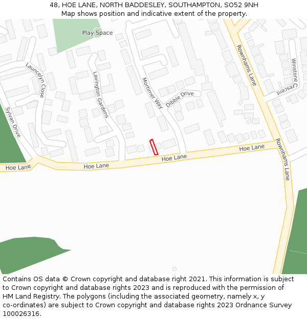 48, HOE LANE, NORTH BADDESLEY, SOUTHAMPTON, SO52 9NH: Location map and indicative extent of plot