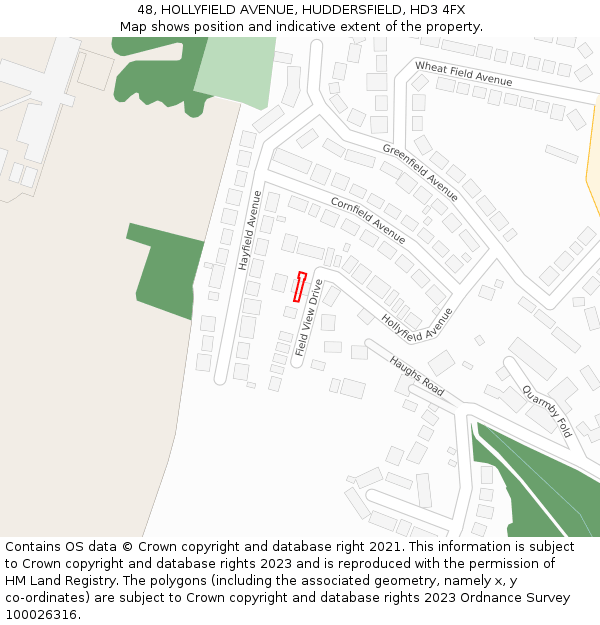 48, HOLLYFIELD AVENUE, HUDDERSFIELD, HD3 4FX: Location map and indicative extent of plot