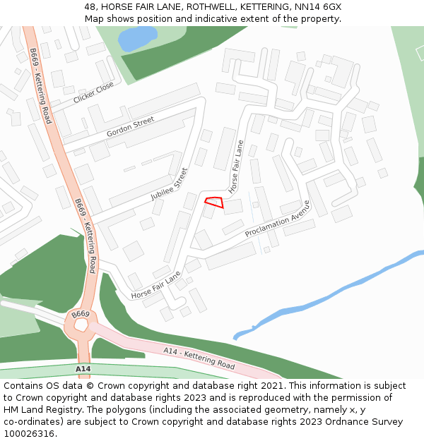 48, HORSE FAIR LANE, ROTHWELL, KETTERING, NN14 6GX: Location map and indicative extent of plot