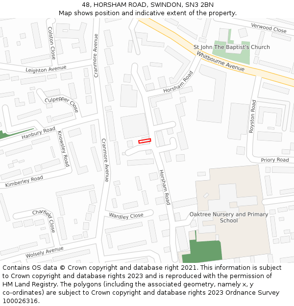 48, HORSHAM ROAD, SWINDON, SN3 2BN: Location map and indicative extent of plot