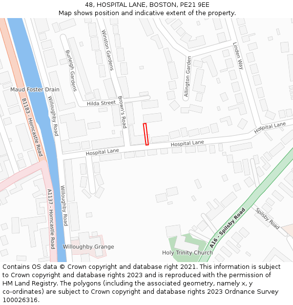 48, HOSPITAL LANE, BOSTON, PE21 9EE: Location map and indicative extent of plot