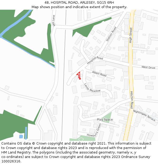 48, HOSPITAL ROAD, ARLESEY, SG15 6RH: Location map and indicative extent of plot