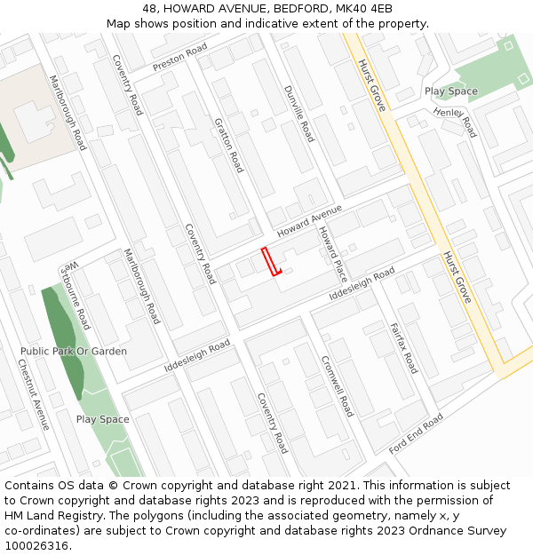 48, HOWARD AVENUE, BEDFORD, MK40 4EB: Location map and indicative extent of plot