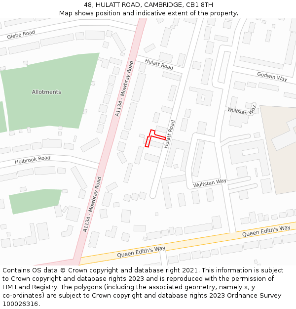48, HULATT ROAD, CAMBRIDGE, CB1 8TH: Location map and indicative extent of plot