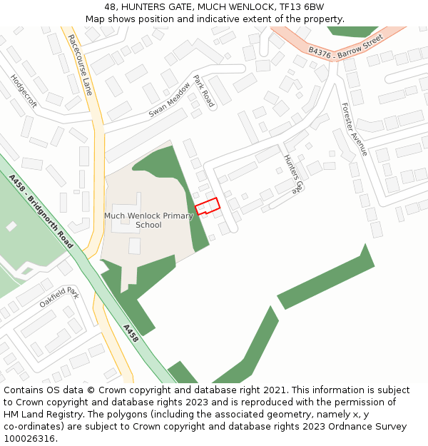 48, HUNTERS GATE, MUCH WENLOCK, TF13 6BW: Location map and indicative extent of plot