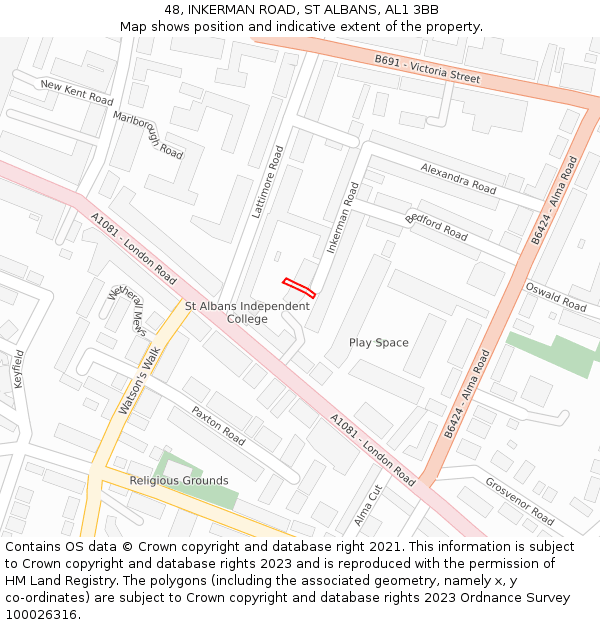 48, INKERMAN ROAD, ST ALBANS, AL1 3BB: Location map and indicative extent of plot