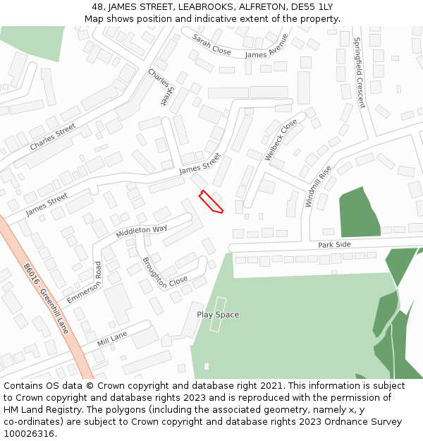 48, JAMES STREET, LEABROOKS, ALFRETON, DE55 1LY: Location map and indicative extent of plot