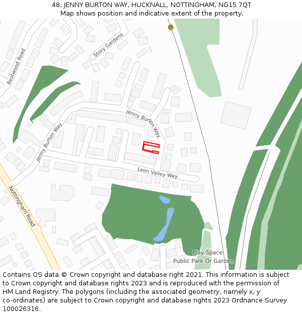 48, JENNY BURTON WAY, HUCKNALL, NOTTINGHAM, NG15 7QT: Location map and indicative extent of plot