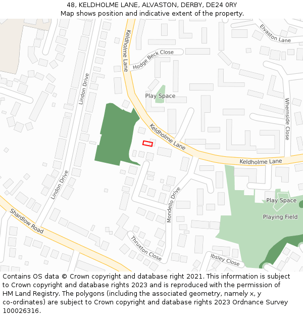 48, KELDHOLME LANE, ALVASTON, DERBY, DE24 0RY: Location map and indicative extent of plot