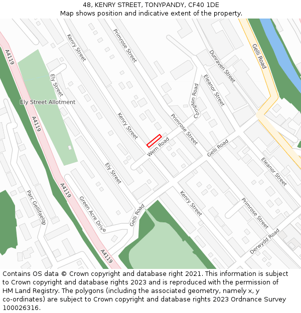 48, KENRY STREET, TONYPANDY, CF40 1DE: Location map and indicative extent of plot