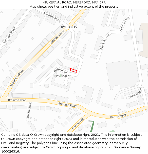 48, KERNAL ROAD, HEREFORD, HR4 0PR: Location map and indicative extent of plot