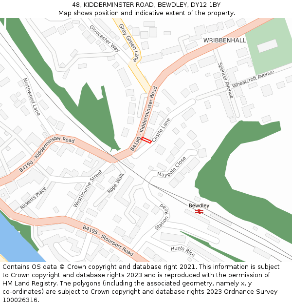 48, KIDDERMINSTER ROAD, BEWDLEY, DY12 1BY: Location map and indicative extent of plot