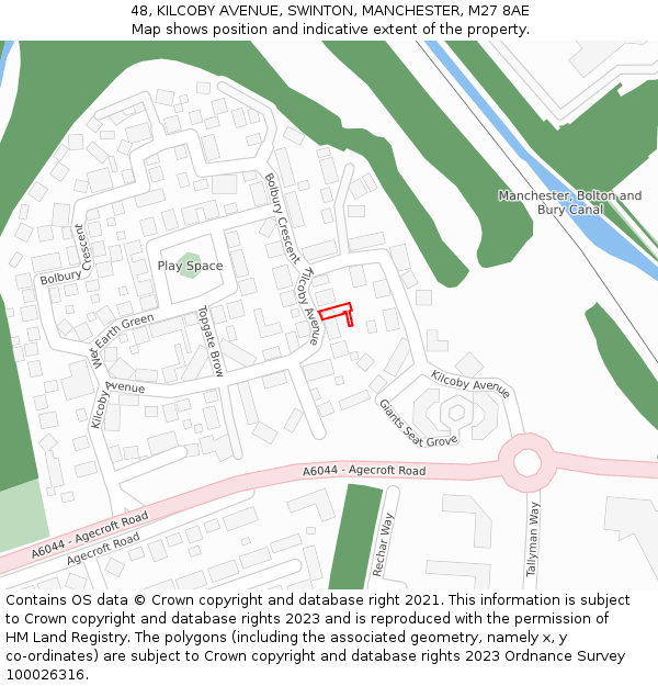 48, KILCOBY AVENUE, SWINTON, MANCHESTER, M27 8AE: Location map and indicative extent of plot