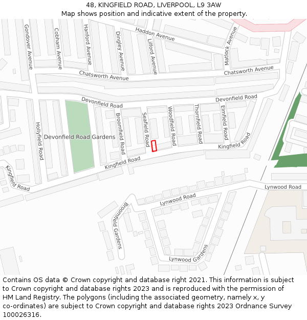 48, KINGFIELD ROAD, LIVERPOOL, L9 3AW: Location map and indicative extent of plot