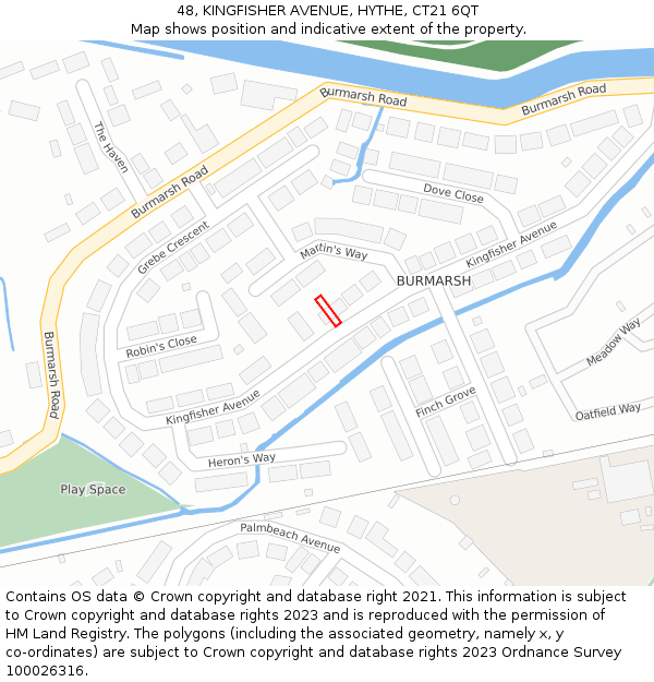 48, KINGFISHER AVENUE, HYTHE, CT21 6QT: Location map and indicative extent of plot