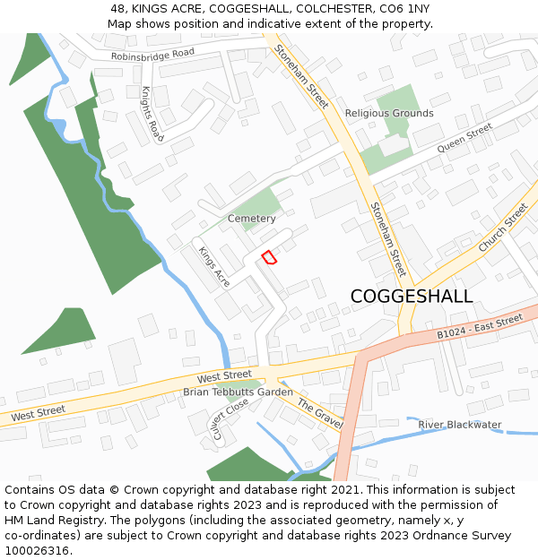 48, KINGS ACRE, COGGESHALL, COLCHESTER, CO6 1NY: Location map and indicative extent of plot