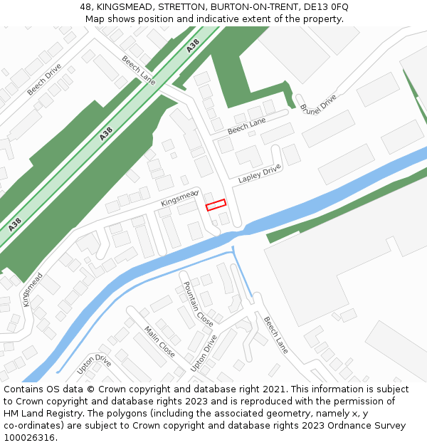 48, KINGSMEAD, STRETTON, BURTON-ON-TRENT, DE13 0FQ: Location map and indicative extent of plot