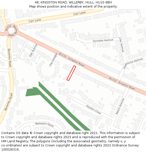 48, KINGSTON ROAD, WILLERBY, HULL, HU10 6BH: Location map and indicative extent of plot