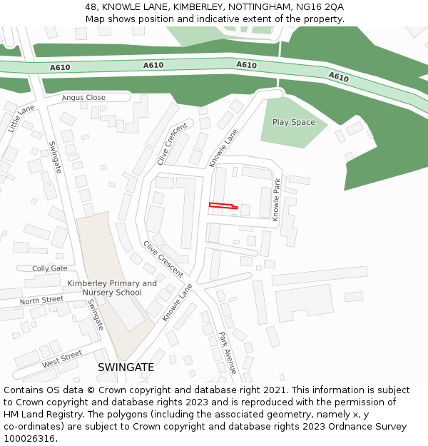 48, KNOWLE LANE, KIMBERLEY, NOTTINGHAM, NG16 2QA: Location map and indicative extent of plot