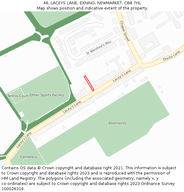 48, LACEYS LANE, EXNING, NEWMARKET, CB8 7HL: Location map and indicative extent of plot