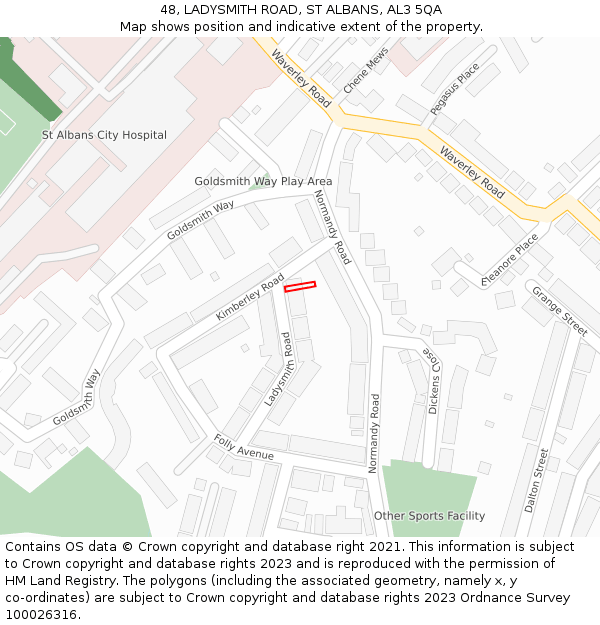 48, LADYSMITH ROAD, ST ALBANS, AL3 5QA: Location map and indicative extent of plot