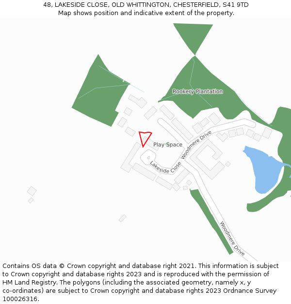48, LAKESIDE CLOSE, OLD WHITTINGTON, CHESTERFIELD, S41 9TD: Location map and indicative extent of plot