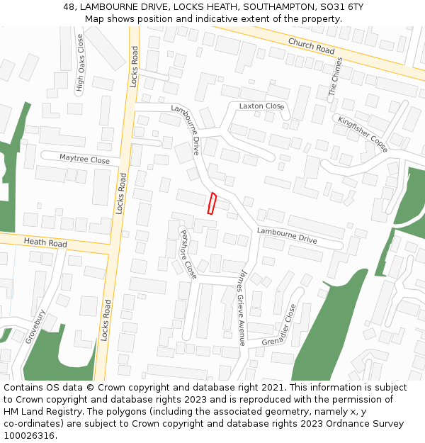 48, LAMBOURNE DRIVE, LOCKS HEATH, SOUTHAMPTON, SO31 6TY: Location map and indicative extent of plot