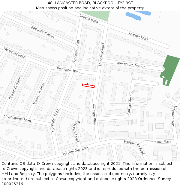 48, LANCASTER ROAD, BLACKPOOL, FY3 9ST: Location map and indicative extent of plot