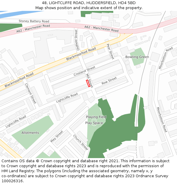 48, LIGHTCLIFFE ROAD, HUDDERSFIELD, HD4 5BD: Location map and indicative extent of plot