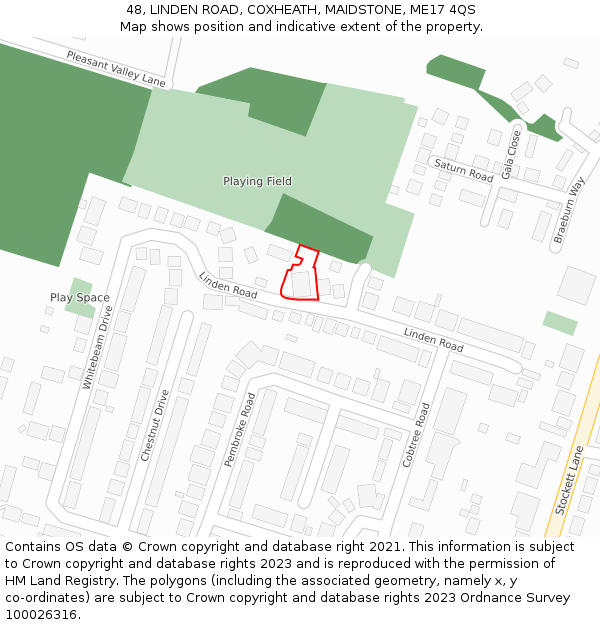 48, LINDEN ROAD, COXHEATH, MAIDSTONE, ME17 4QS: Location map and indicative extent of plot