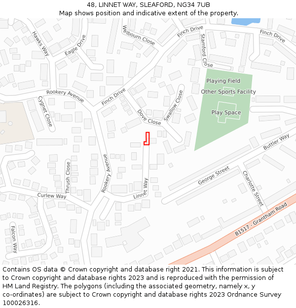 48, LINNET WAY, SLEAFORD, NG34 7UB: Location map and indicative extent of plot