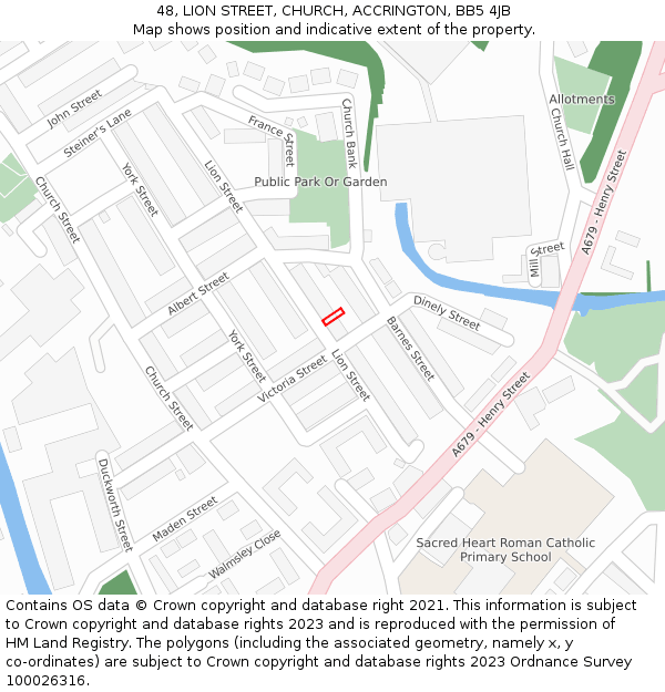 48, LION STREET, CHURCH, ACCRINGTON, BB5 4JB: Location map and indicative extent of plot