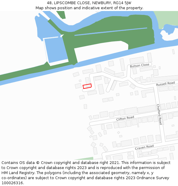 48, LIPSCOMBE CLOSE, NEWBURY, RG14 5JW: Location map and indicative extent of plot