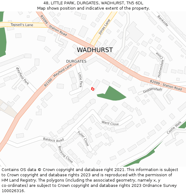 48, LITTLE PARK, DURGATES, WADHURST, TN5 6DL: Location map and indicative extent of plot
