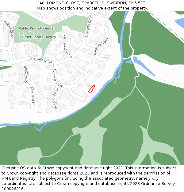 48, LOMOND CLOSE, SPARCELLS, SWINDON, SN5 5FE: Location map and indicative extent of plot