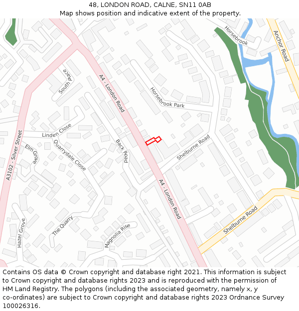 48, LONDON ROAD, CALNE, SN11 0AB: Location map and indicative extent of plot