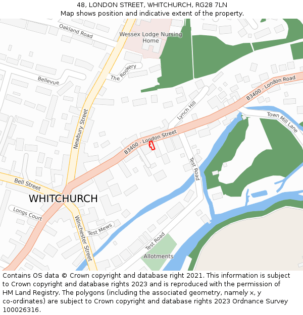 48, LONDON STREET, WHITCHURCH, RG28 7LN: Location map and indicative extent of plot