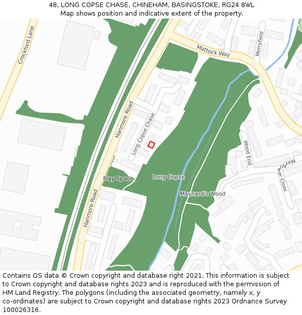 48, LONG COPSE CHASE, CHINEHAM, BASINGSTOKE, RG24 8WL: Location map and indicative extent of plot