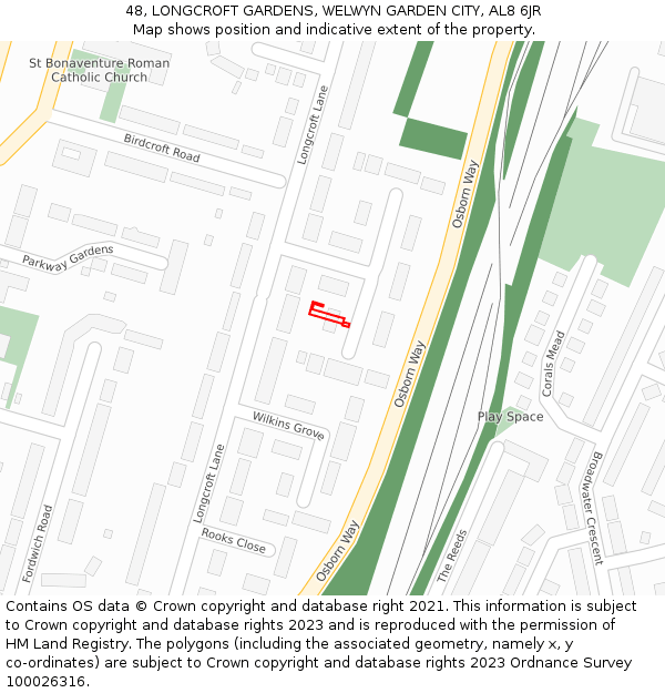 48, LONGCROFT GARDENS, WELWYN GARDEN CITY, AL8 6JR: Location map and indicative extent of plot