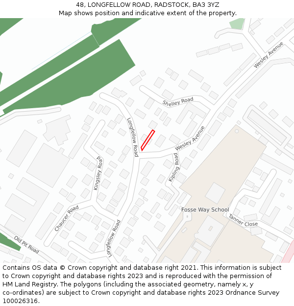 48, LONGFELLOW ROAD, RADSTOCK, BA3 3YZ: Location map and indicative extent of plot