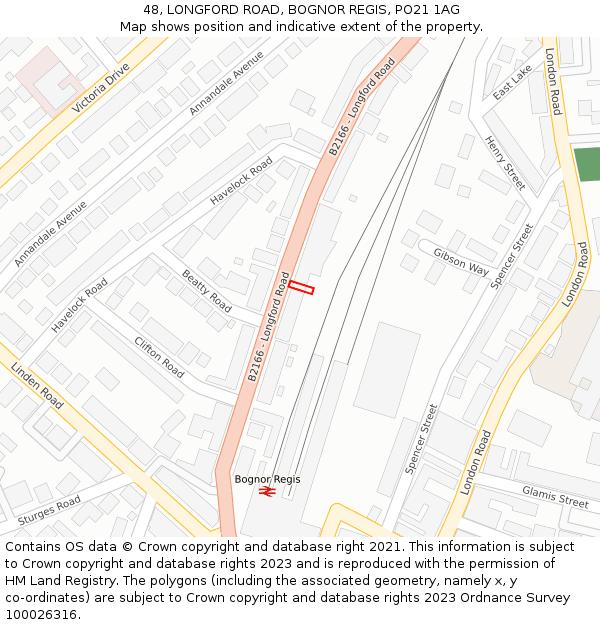 48, LONGFORD ROAD, BOGNOR REGIS, PO21 1AG: Location map and indicative extent of plot